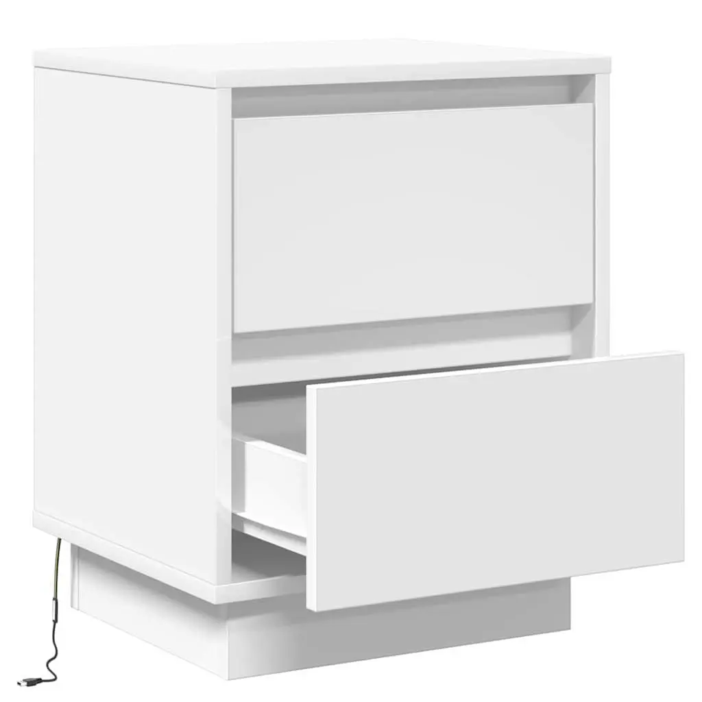 White Bedside Cabinet Set with USB and LED Lights