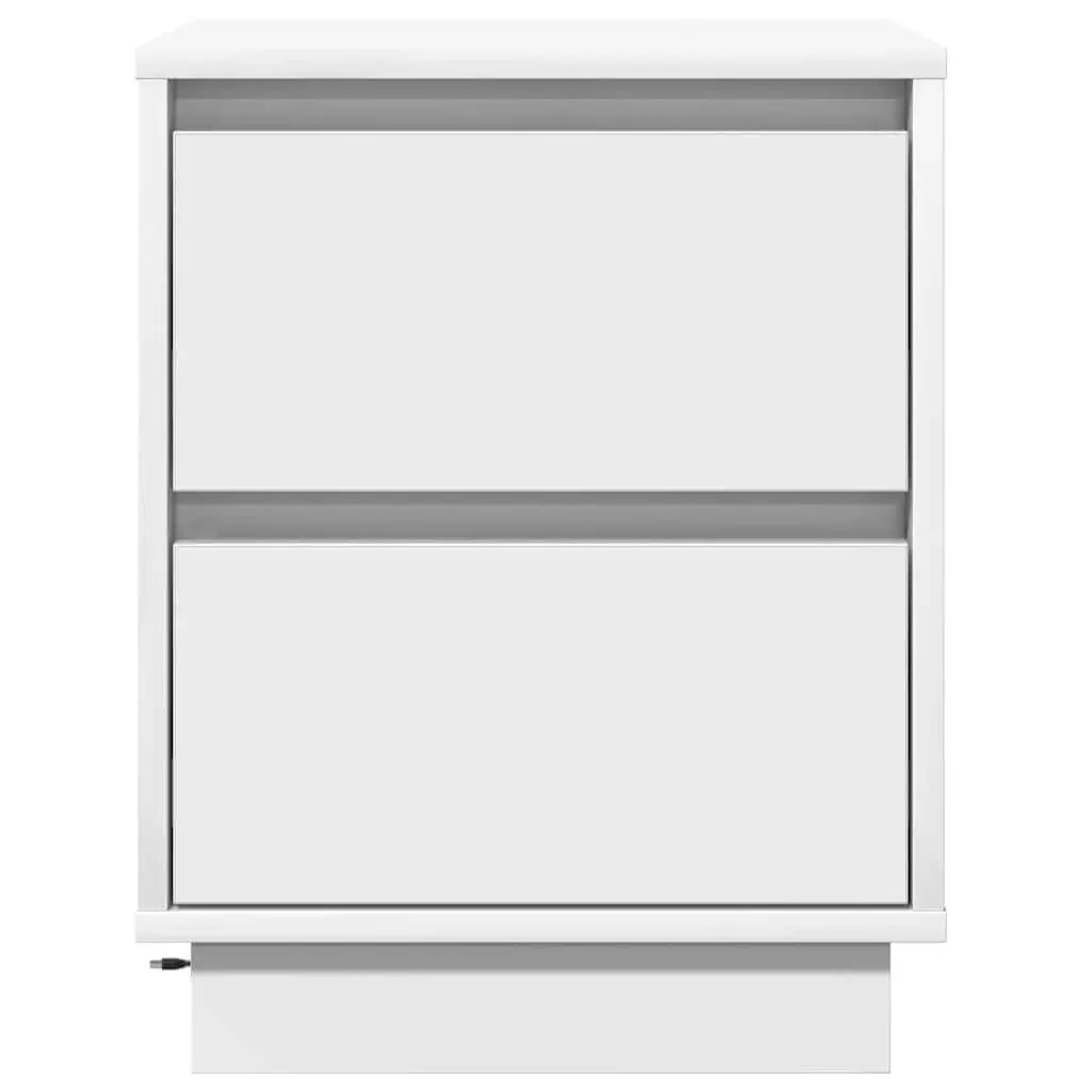 White Bedside Cabinet Set with USB and LED Lights