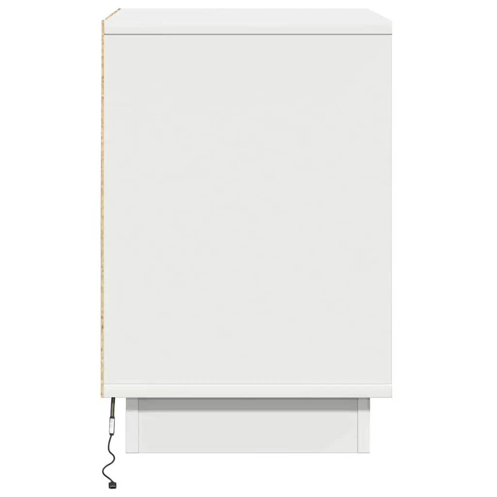 White Bedside Cabinet Set with USB and LED Lights