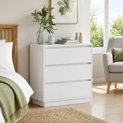 Stylish White Engineered Wood Bedside Cabinet 71cm