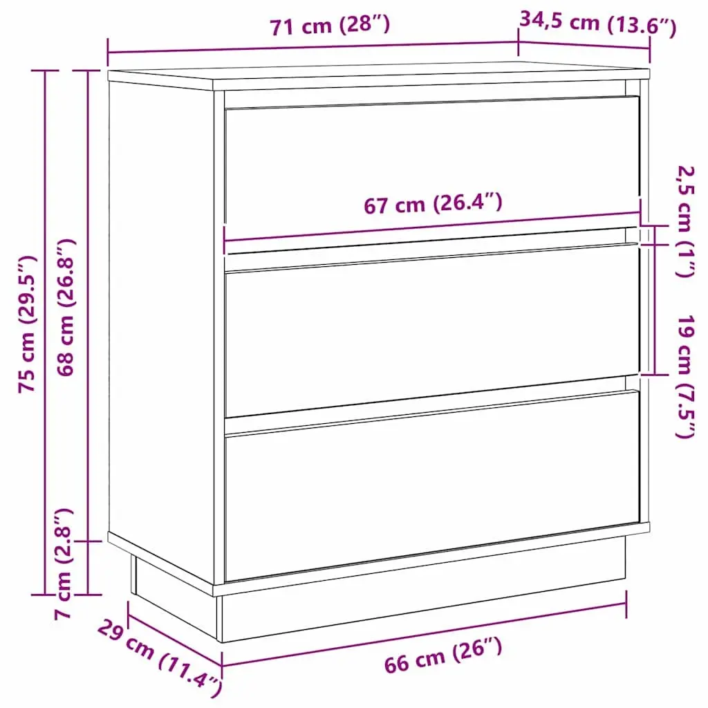 White Engineered Wood Bedside Cabinet 71cm