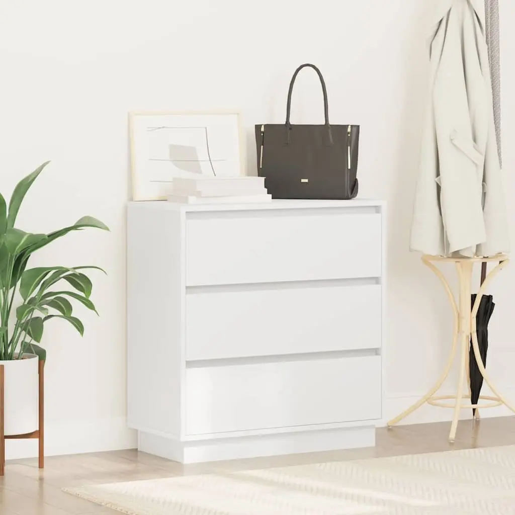 White Engineered Wood Bedside Cabinet 71cm