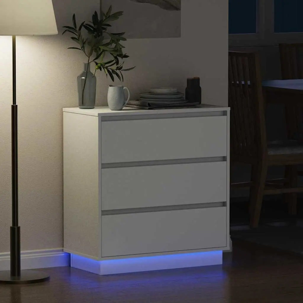 White Engineered Wood Bedside Cabinet 71cm