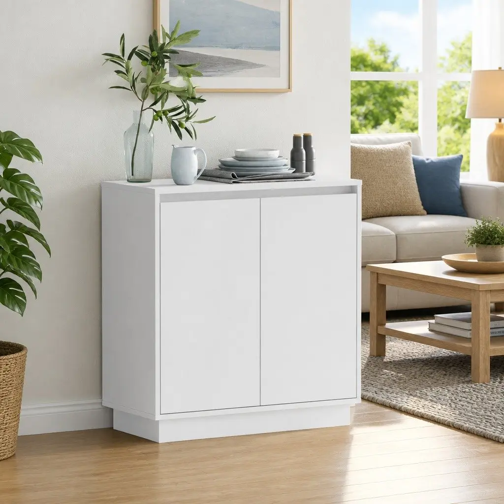 White LED Sideboard Storage Cabinet with RGB Lighting