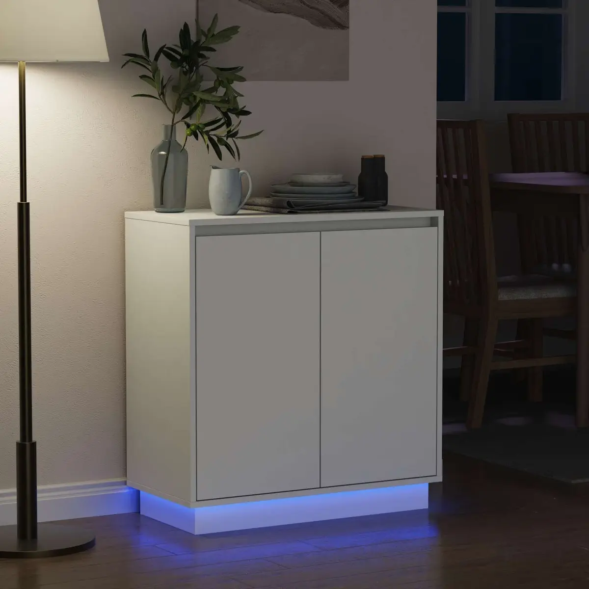 White LED Sideboard Storage Cabinet with RGB Lighting