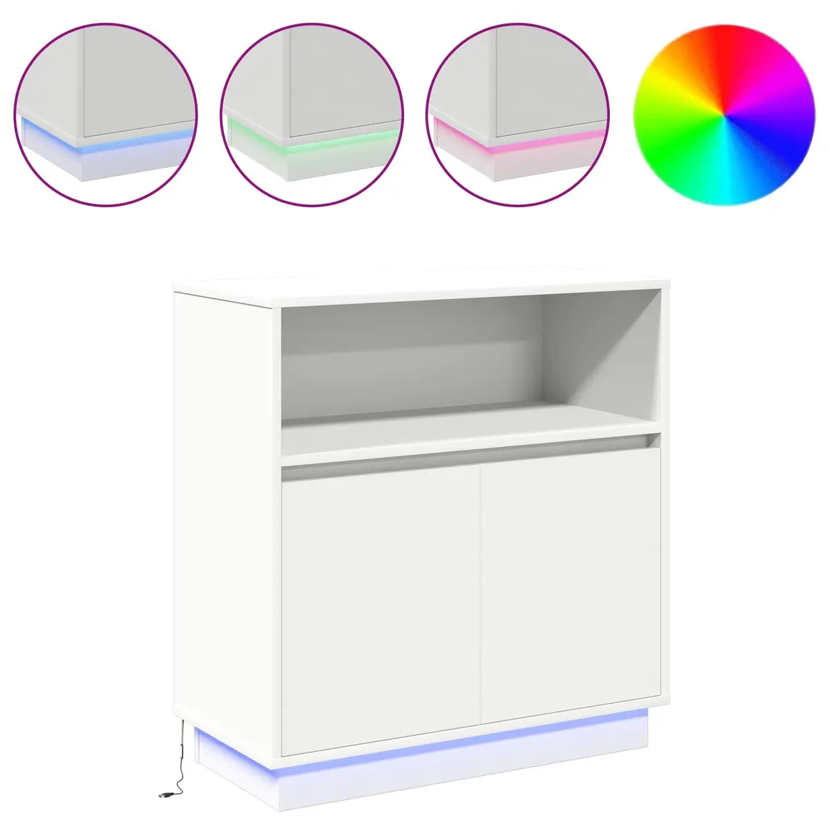White LED Sideboard with Modern Storage and RGB Lighting