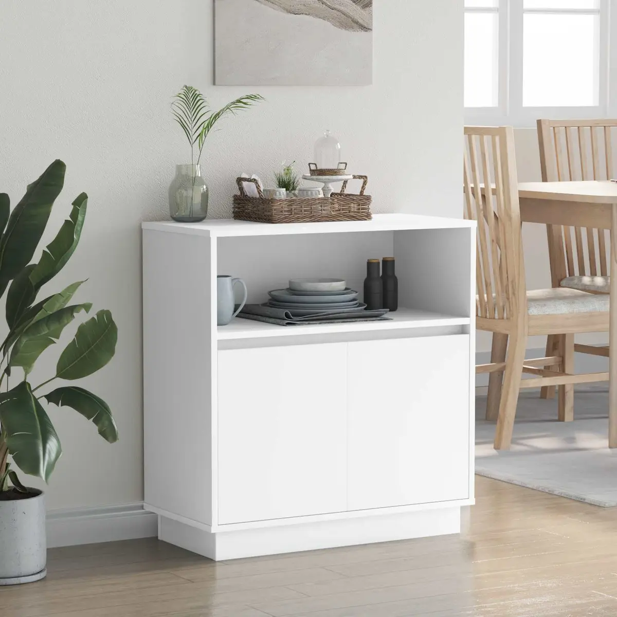 White LED Sideboard with Modern Storage and RGB Lighting