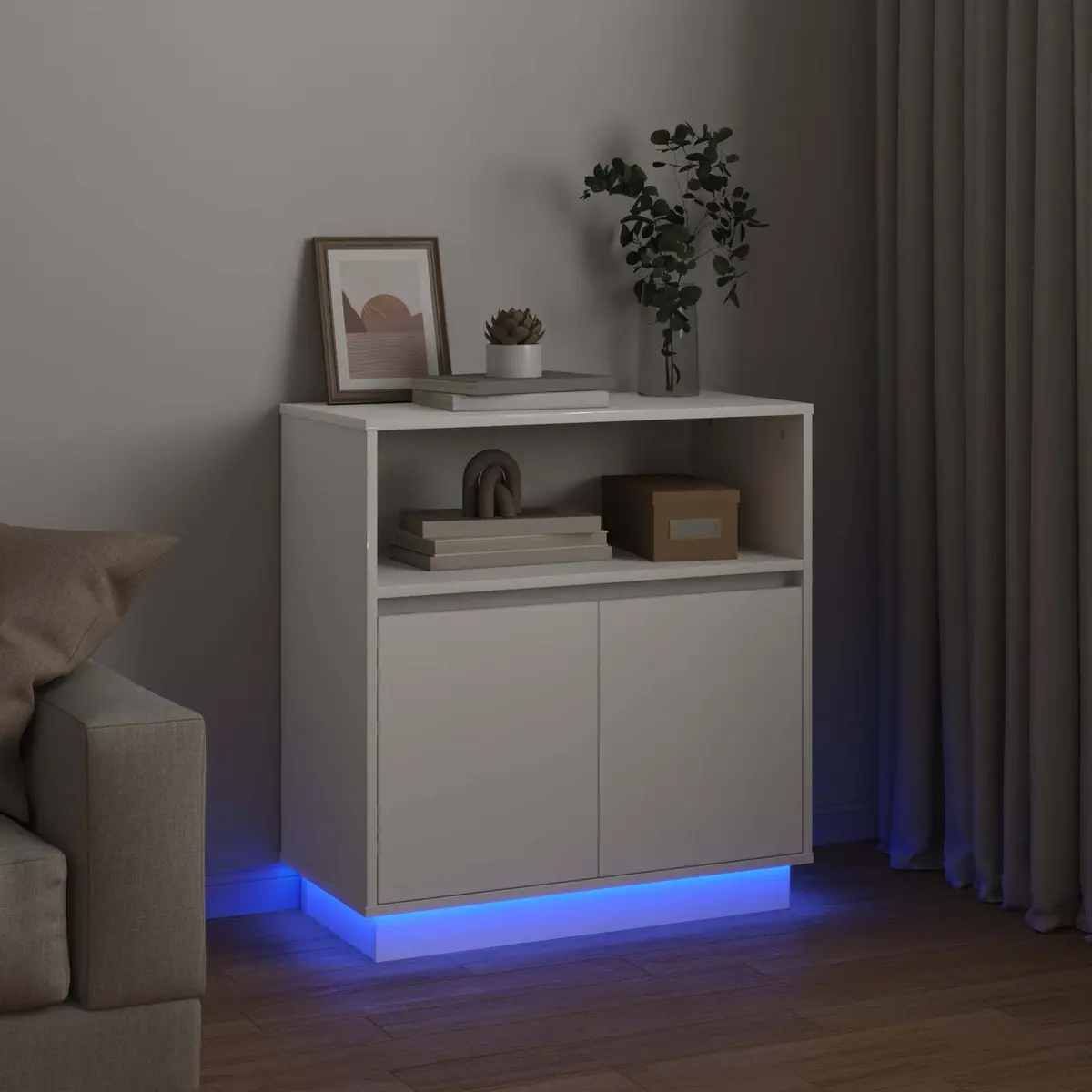 White LED Sideboard with Modern Storage and RGB Lighting
