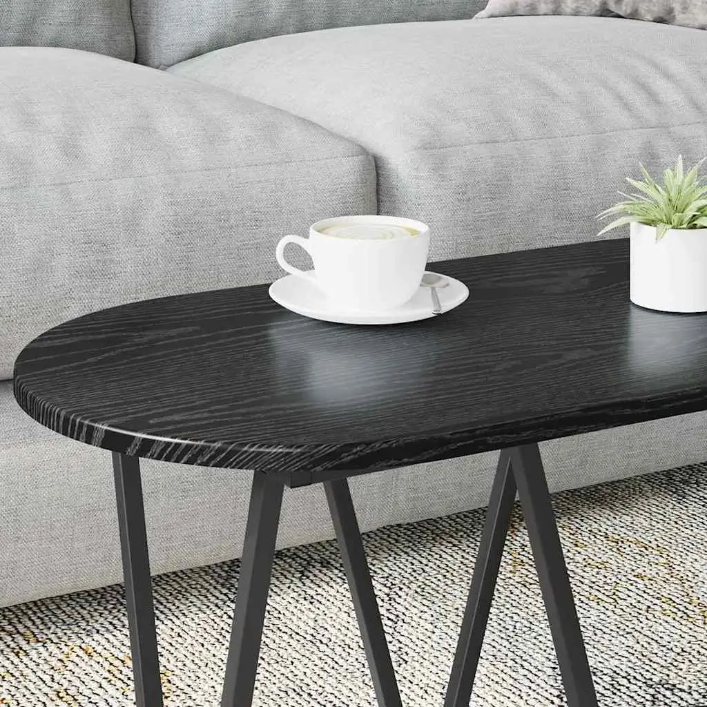 Oval Coffee Table Black Oak Industrial Modern Living Room Furniture 80x40x40.5cm