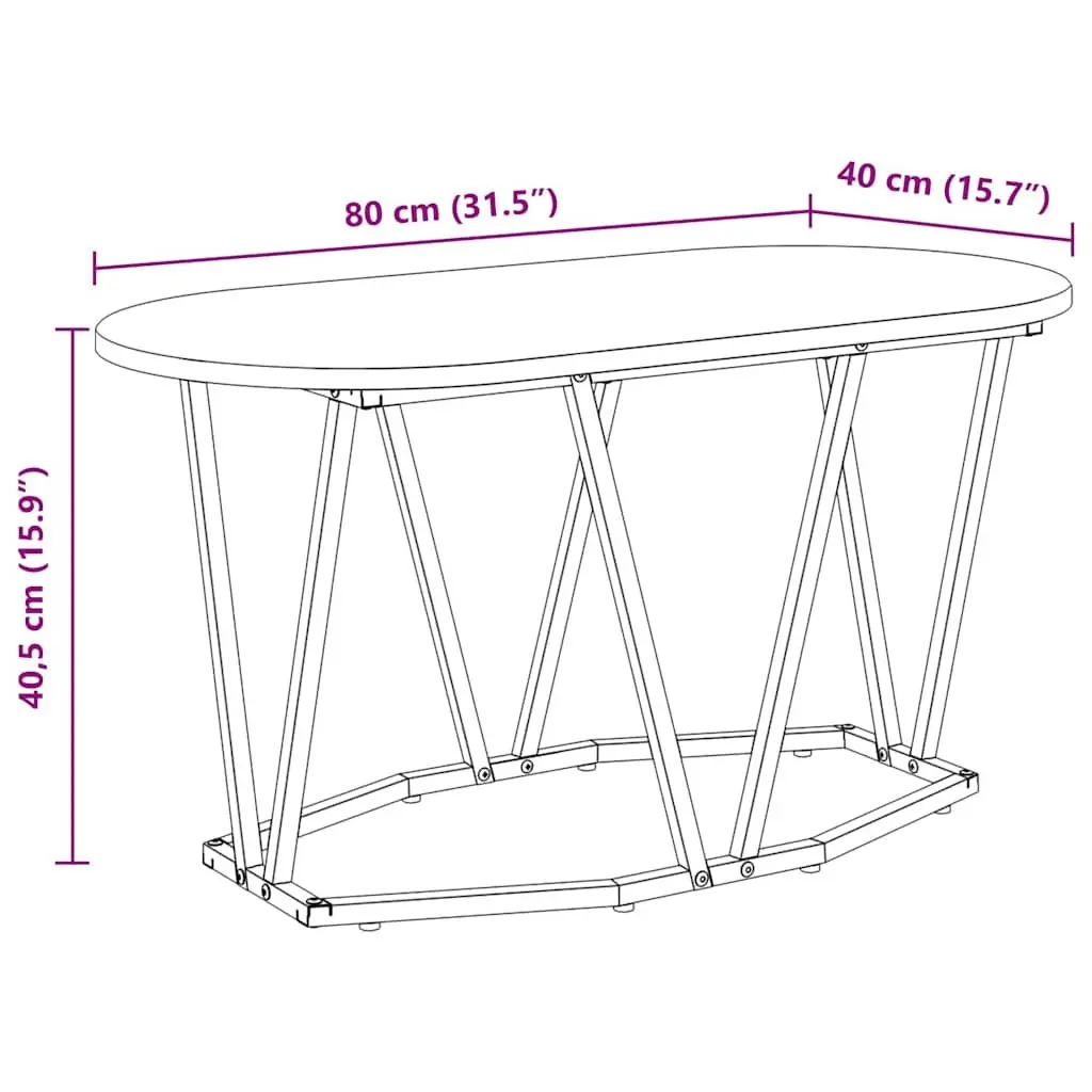 Oval Coffee Table Black Oak Industrial Modern Living Room Furniture 80x40x40.5cm