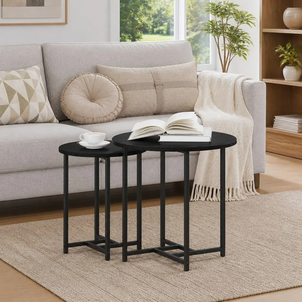 Side Table Set 2 Pieces Nesting Accent Tables Black Modern Industrial Living