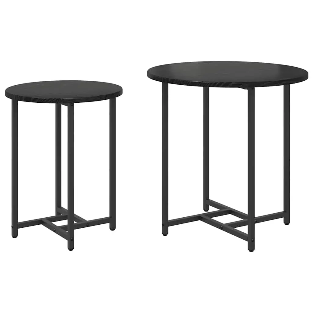 Nesting Side Table Set 2 Pieces Engineered Wood Metal Frame Black