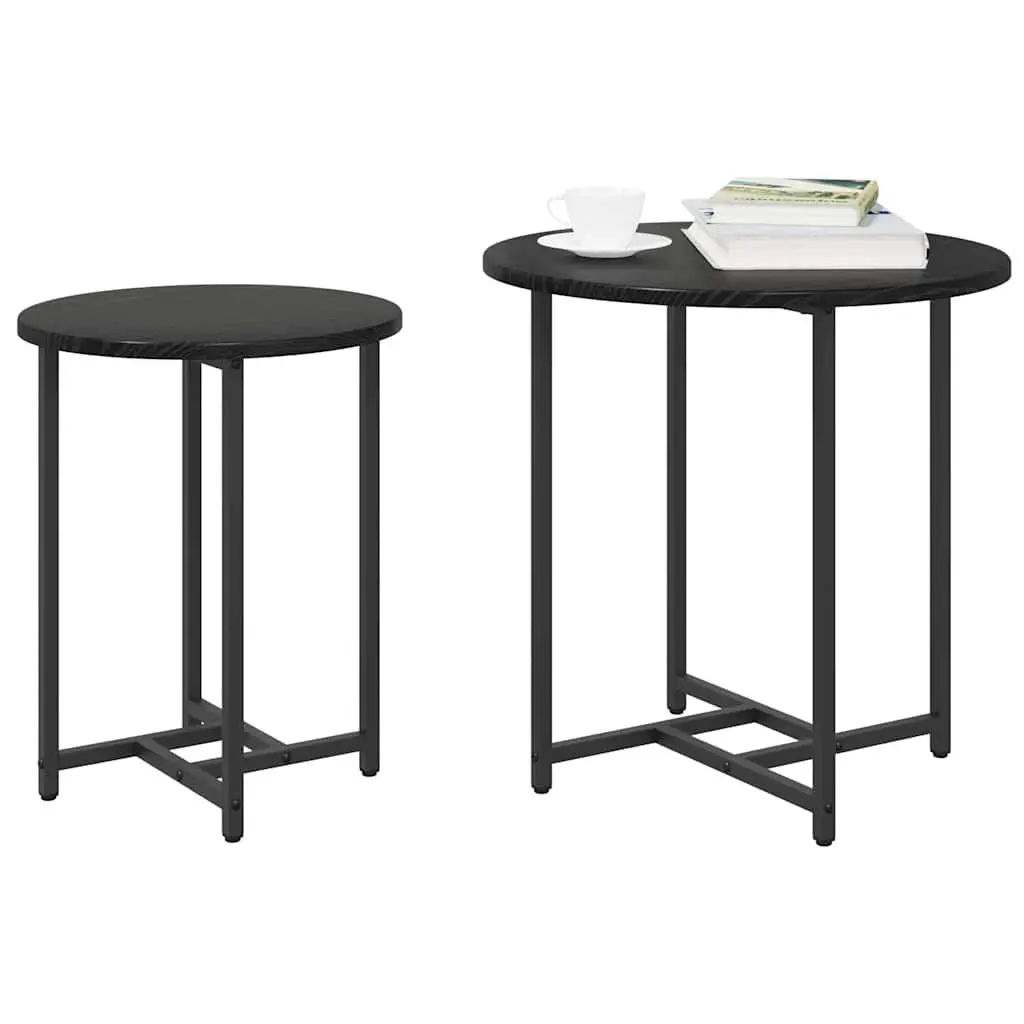 Nesting Side Table Set 2 Pieces Engineered Wood Metal Frame Black
