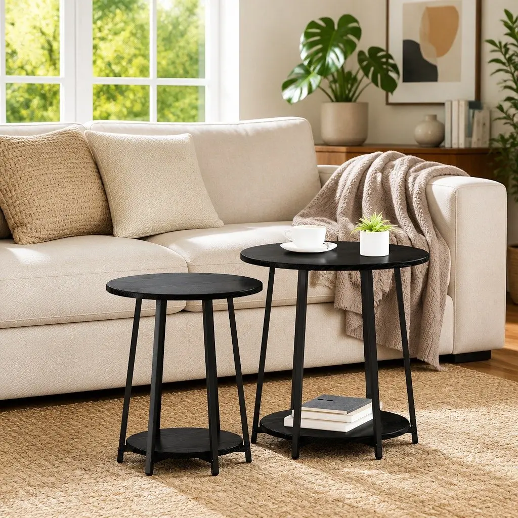 Black Round Accent Tables Set of 2