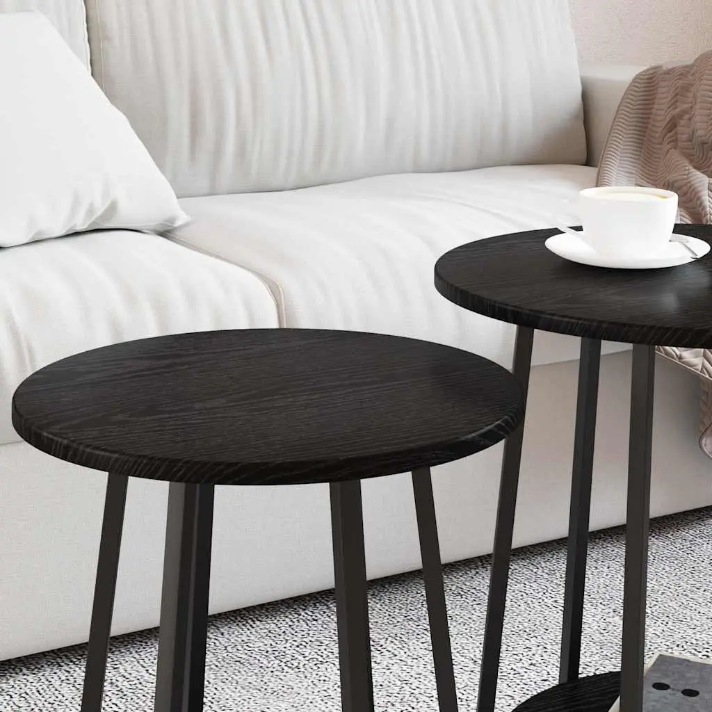 Side Table Set Engineered Wood Metal 2 Pieces Black Round Industrial