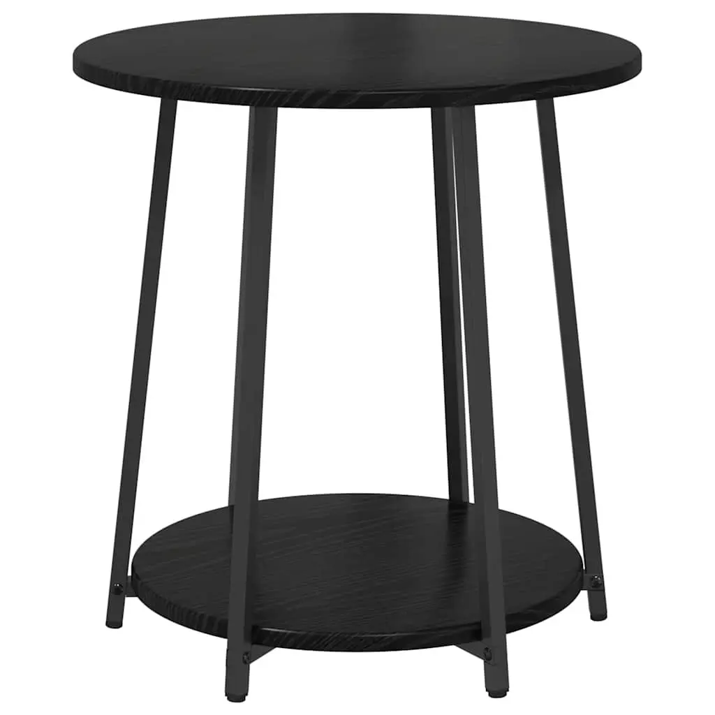 Side Table Set Engineered Wood Metal 2 Pieces Black Round Industrial