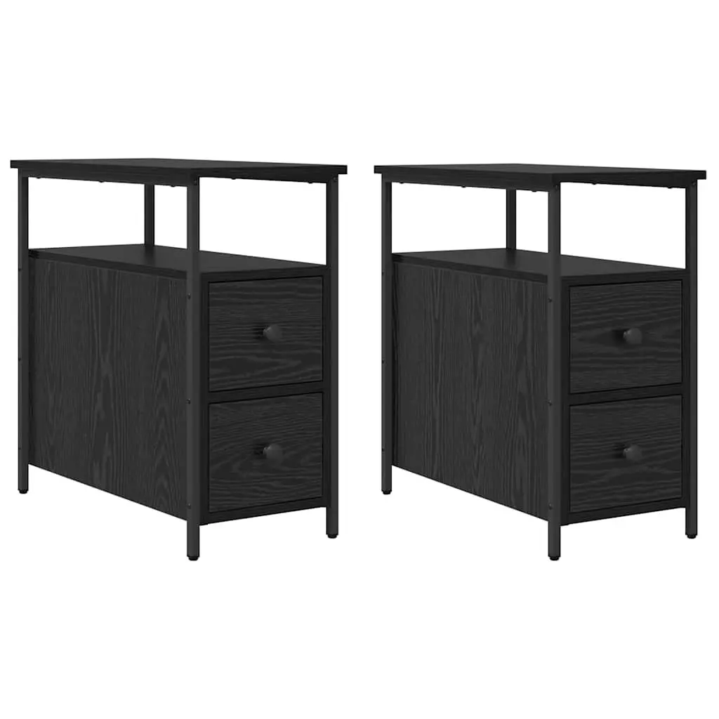 Bedside Cabinet Engineered Wood 30 x 60 x 60 cm Black 2 Pieces