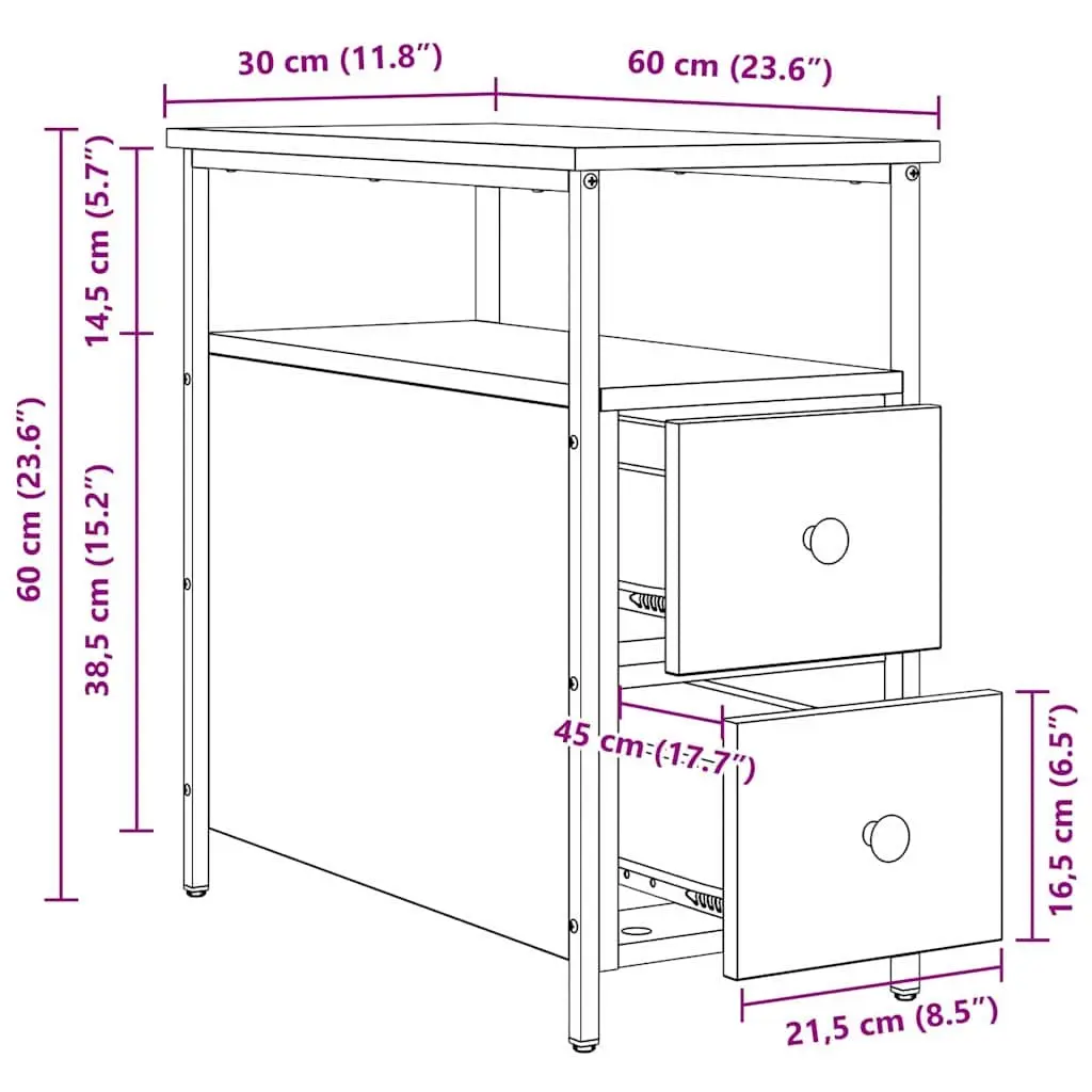 Bedside Cabinet Engineered Wood 30 x 60 x 60 cm Black 2 Pieces
