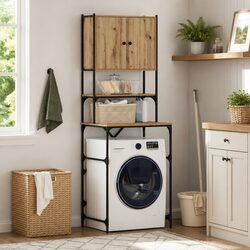 Washing Machine Cabinet Wooden Storage Laundry Room Organizer Brown