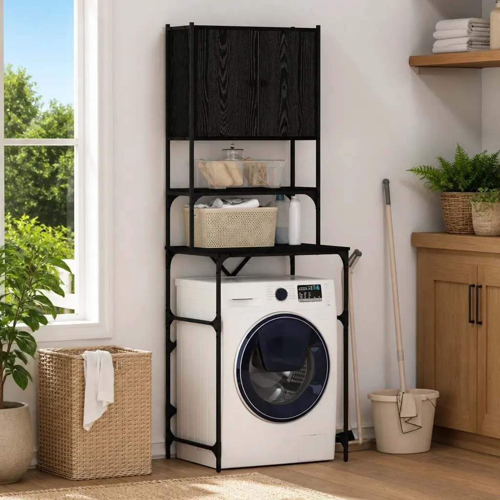Washing Machine Cabinet Storage in Black Oak