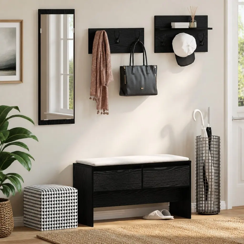 Hallway Furniture Set with Storage Bench & Mirror