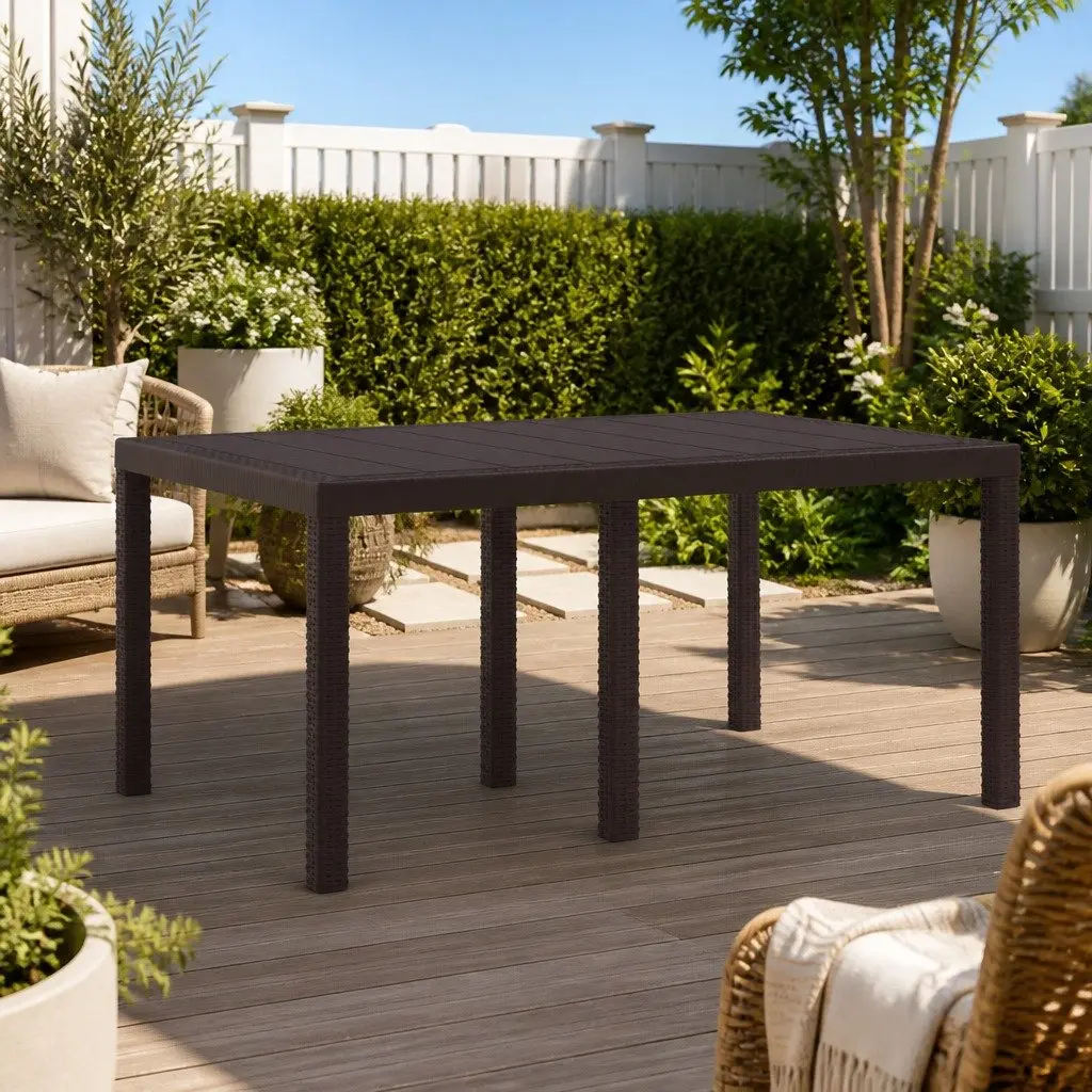 Rectangular Outdoor Garden Table in Brown