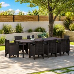 Brown Poly Rattan Outdoor Dining Table with Steel Frame