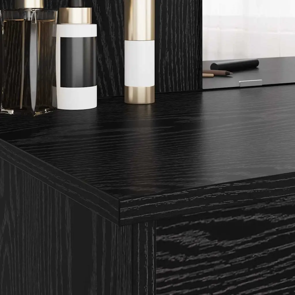 Black Dressing Table with Large Mirror and Drawers