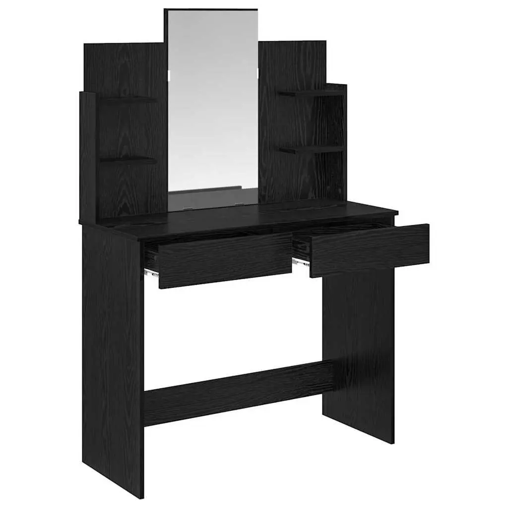 Black Dressing Table with Large Mirror and Drawers