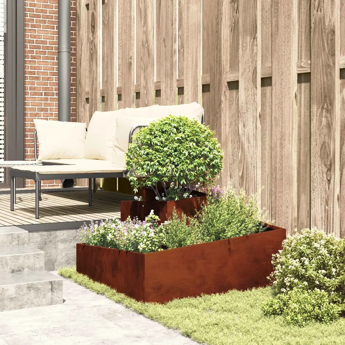 Garden Planter Weathering Steel 80 x 80 x 50 cm Brown Square Outdoor Raised Bed