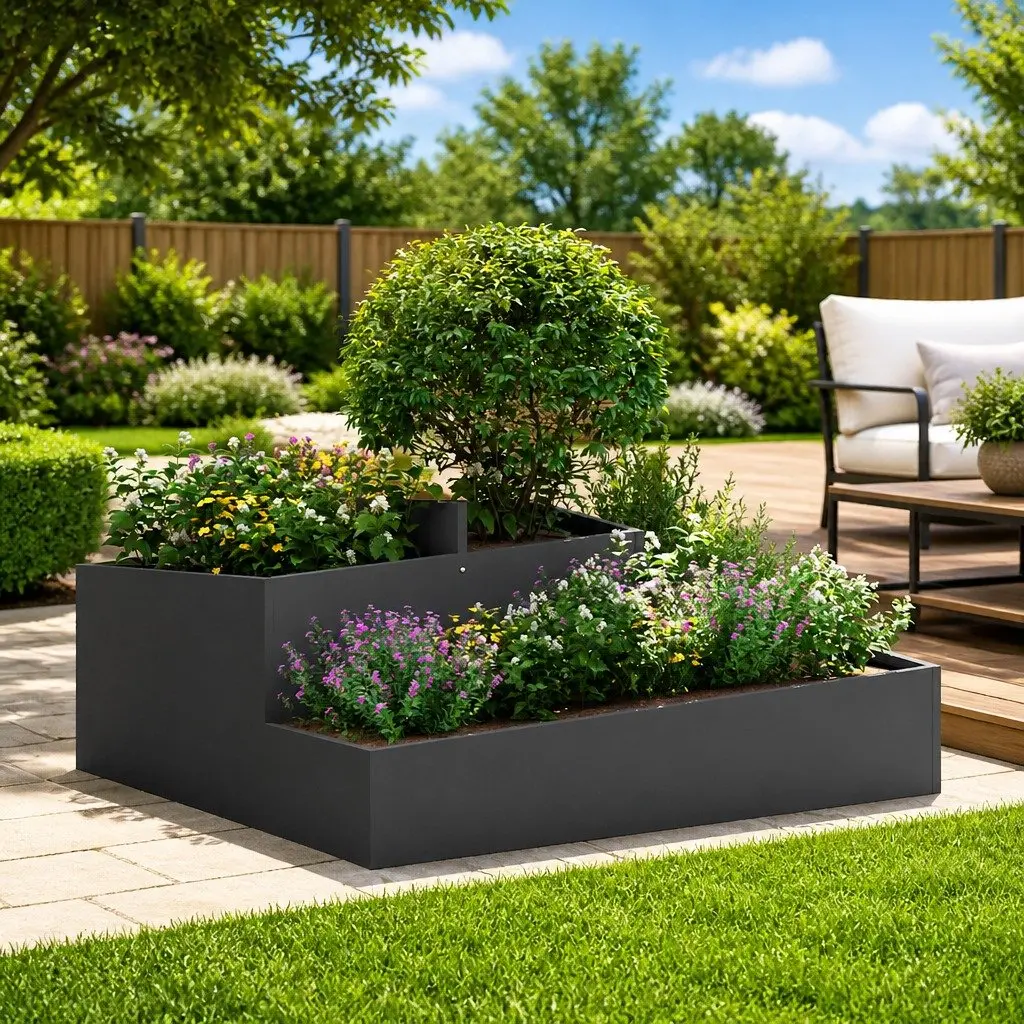 Garden Planter Black 100 x 100 x 50 cm Metal Outdoor Raised Bed Flower Box