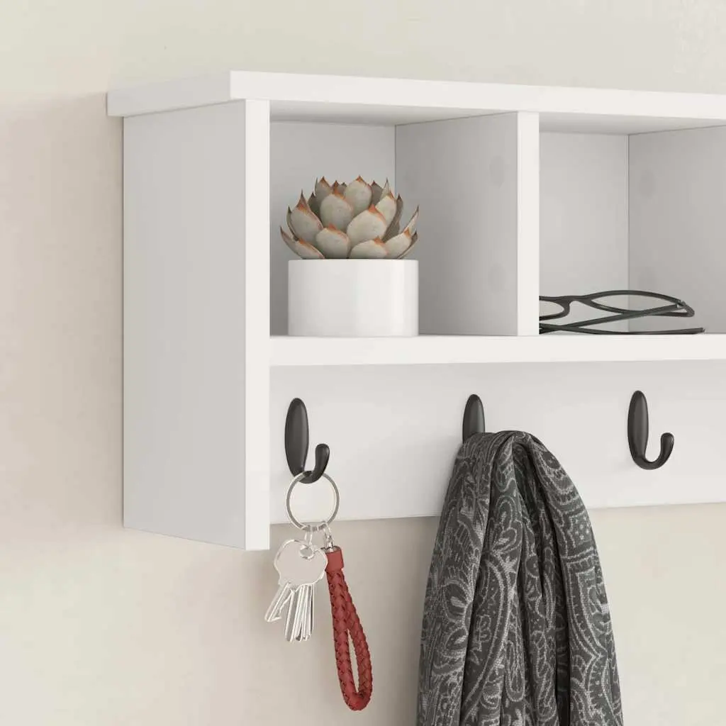 Wall-Mounted Coat Rack in White Engineered Wood