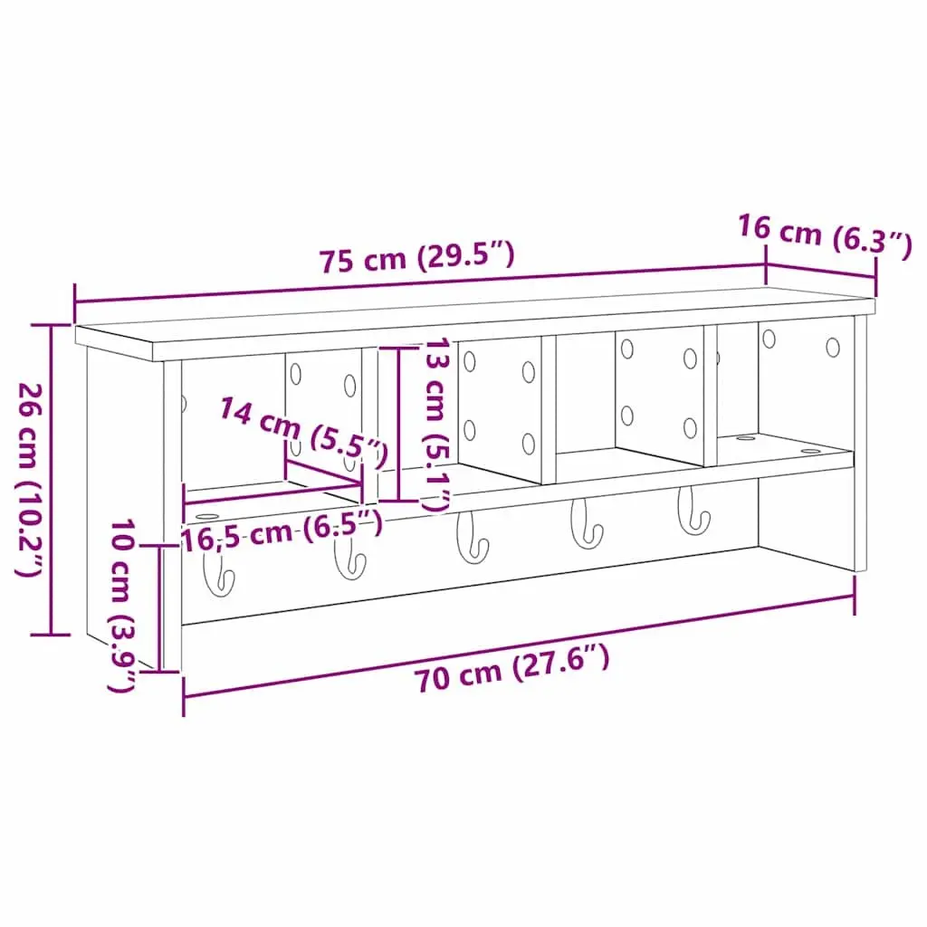 Wall-Mounted Coat Rack in White Engineered Wood