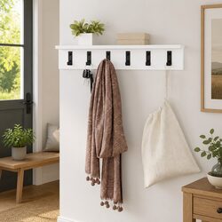 Sturdy Wall-Mounted Coat Rack with Shelves in White
