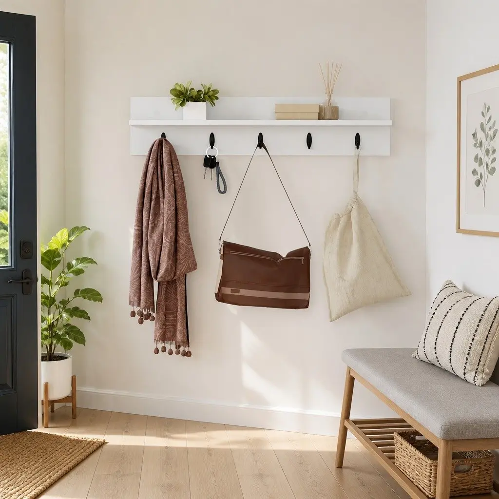White Engineered Wood Wall-Mounted Coat Rack 80cm