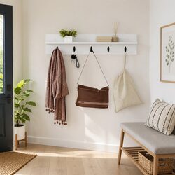 Durable White Engineered Wood Wall-Mounted Coat Rack 80cm