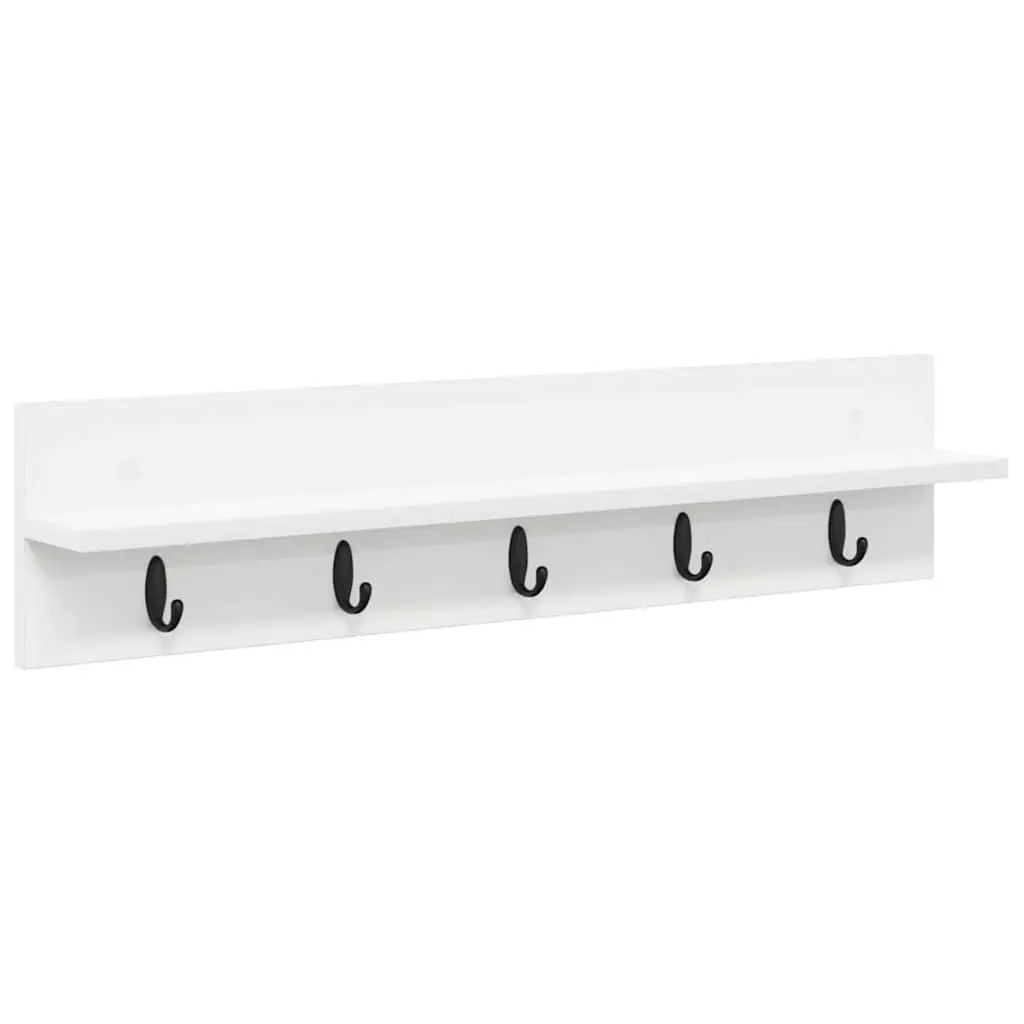 White Engineered Wood Wall-Mounted Coat Rack 80cm