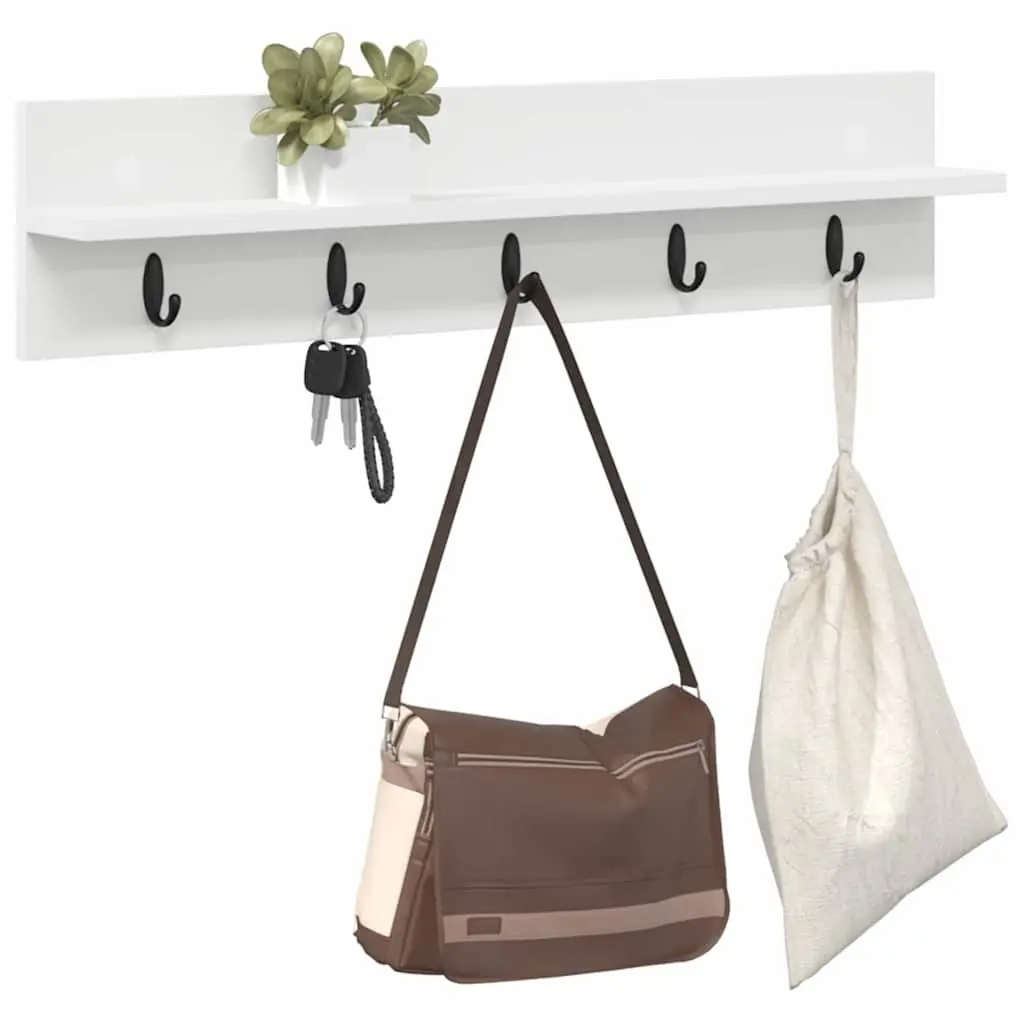 White Engineered Wood Wall-Mounted Coat Rack 80cm