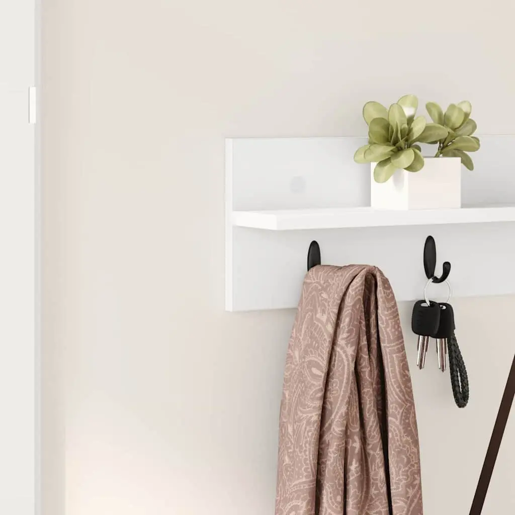 White Engineered Wood Wall-Mounted Coat Rack 80cm