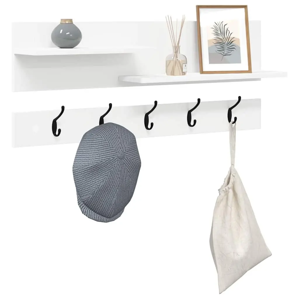 Wall-Mounted Coat Rack in White Engineered Wood