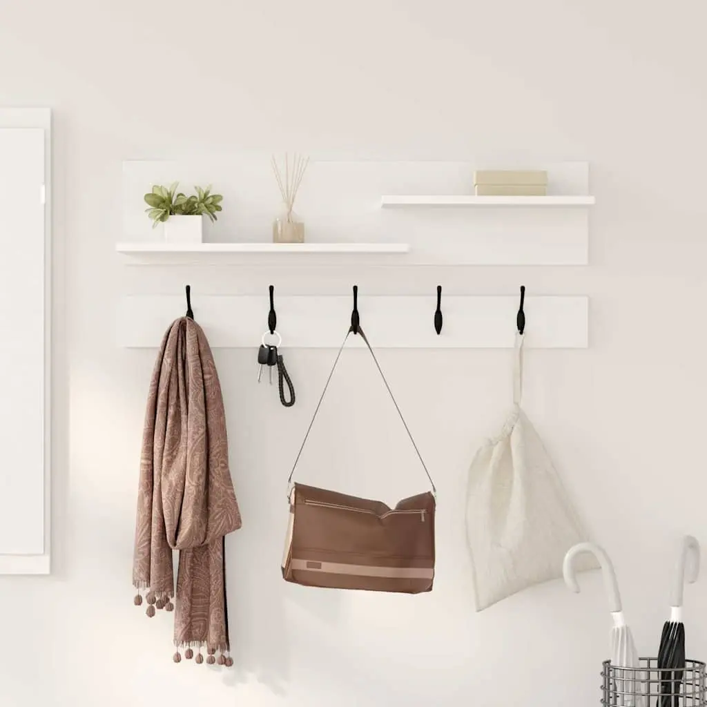 Wall-Mounted Coat Rack in White Engineered Wood