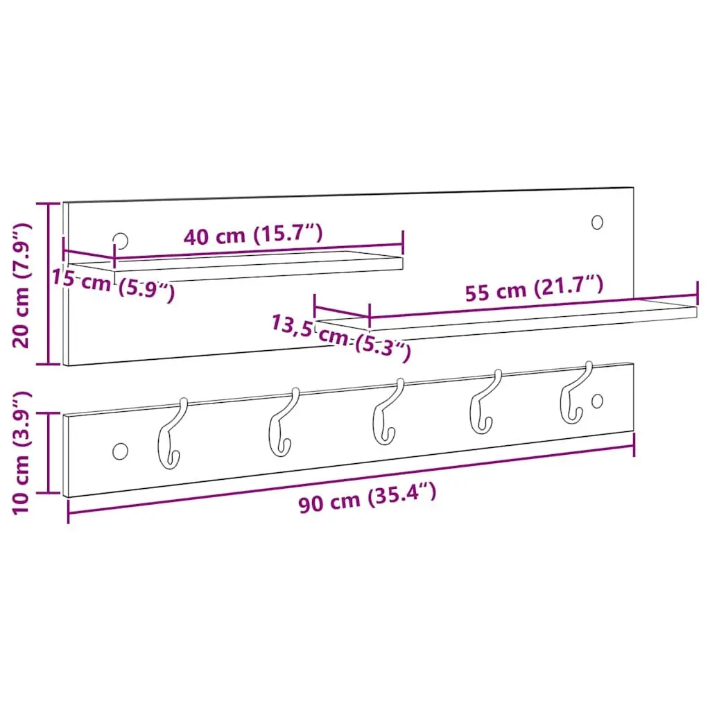 Wall-Mounted Coat Rack in White Engineered Wood