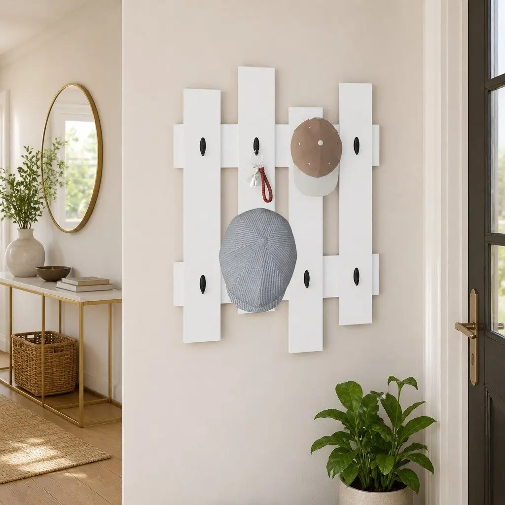 Wall-Mounted Coat Rack in White for Organizing