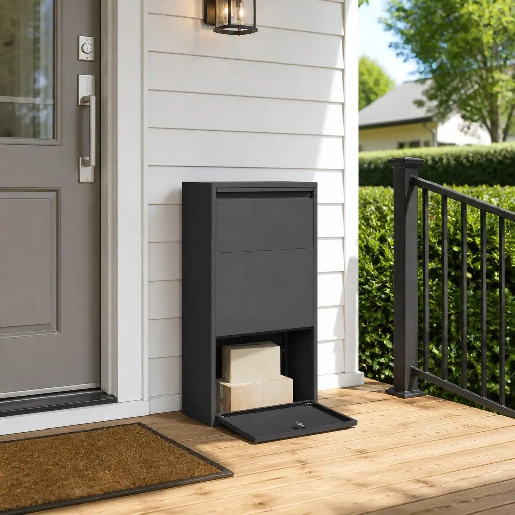 Black Steel Parcel Drop Box with Secure Storage