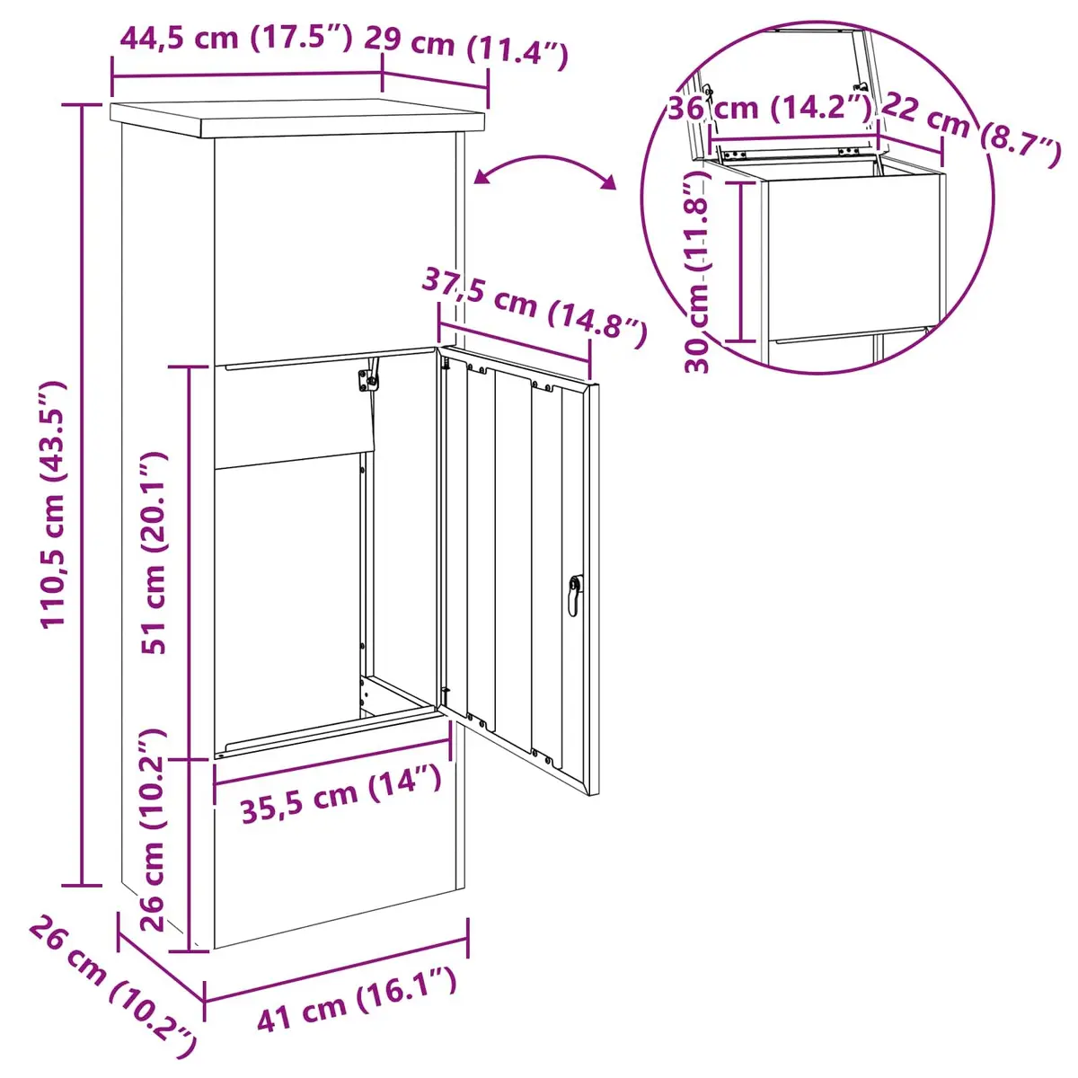 Parcel Drop Box Steel 44.5 x 29 x 110.5 cm Anthracite Outdoor