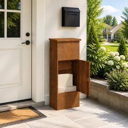 Secure Steel Outdoor Parcel Drop Box in Weathering Brown