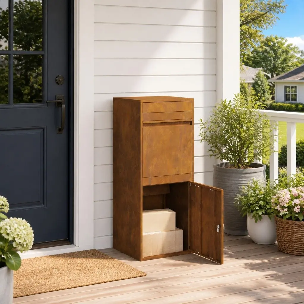 Secure Brown Steel Outdoor Parcel Drop Box for Mail