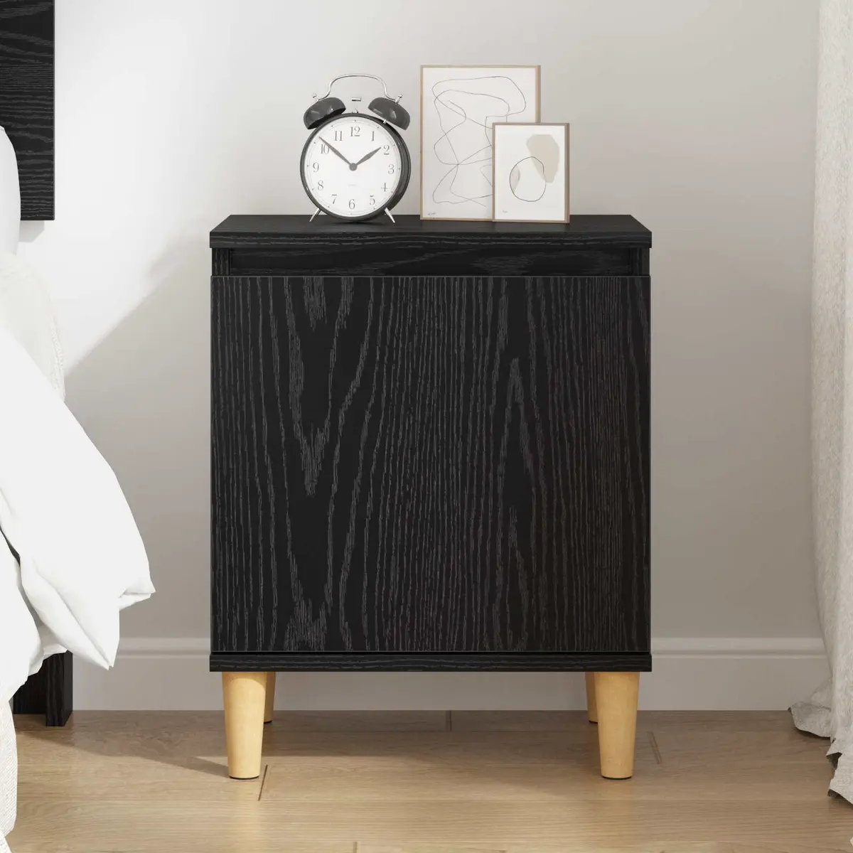 Bedside Cabinet Black Oak 40 x 30 x 50 cm Modern Engineered Wood Nightstand