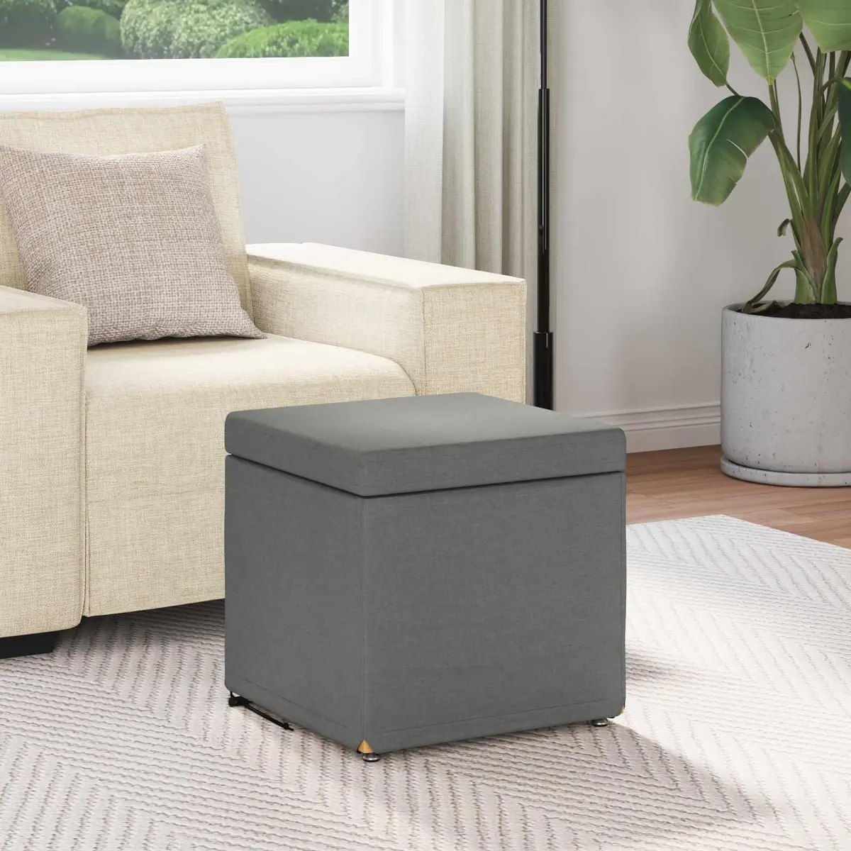 Grey Backless Bar Stool with Cushioned Seat