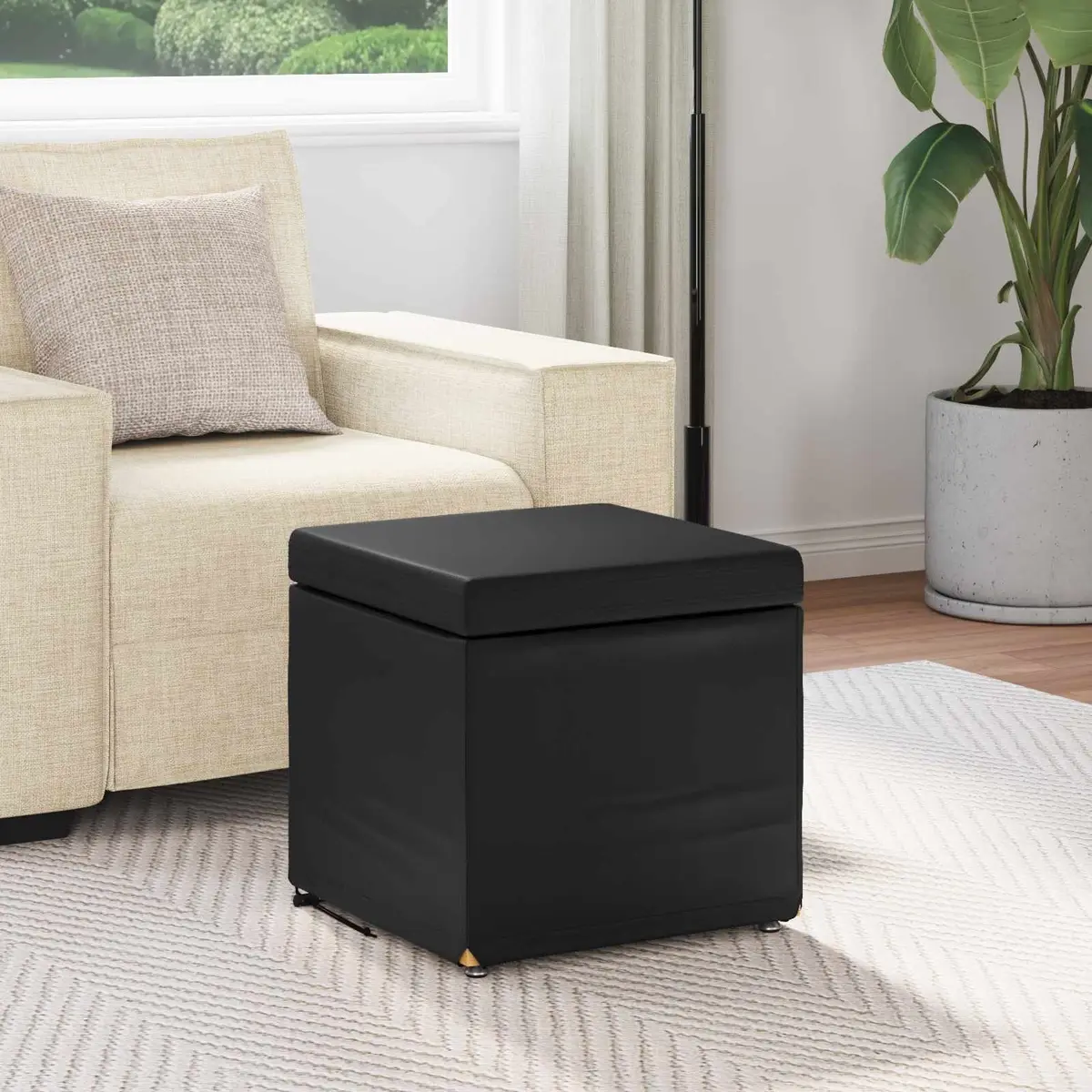 Black Bar Stool Modern Backless Kitchen Counter Seating Cushioned Faux Leather